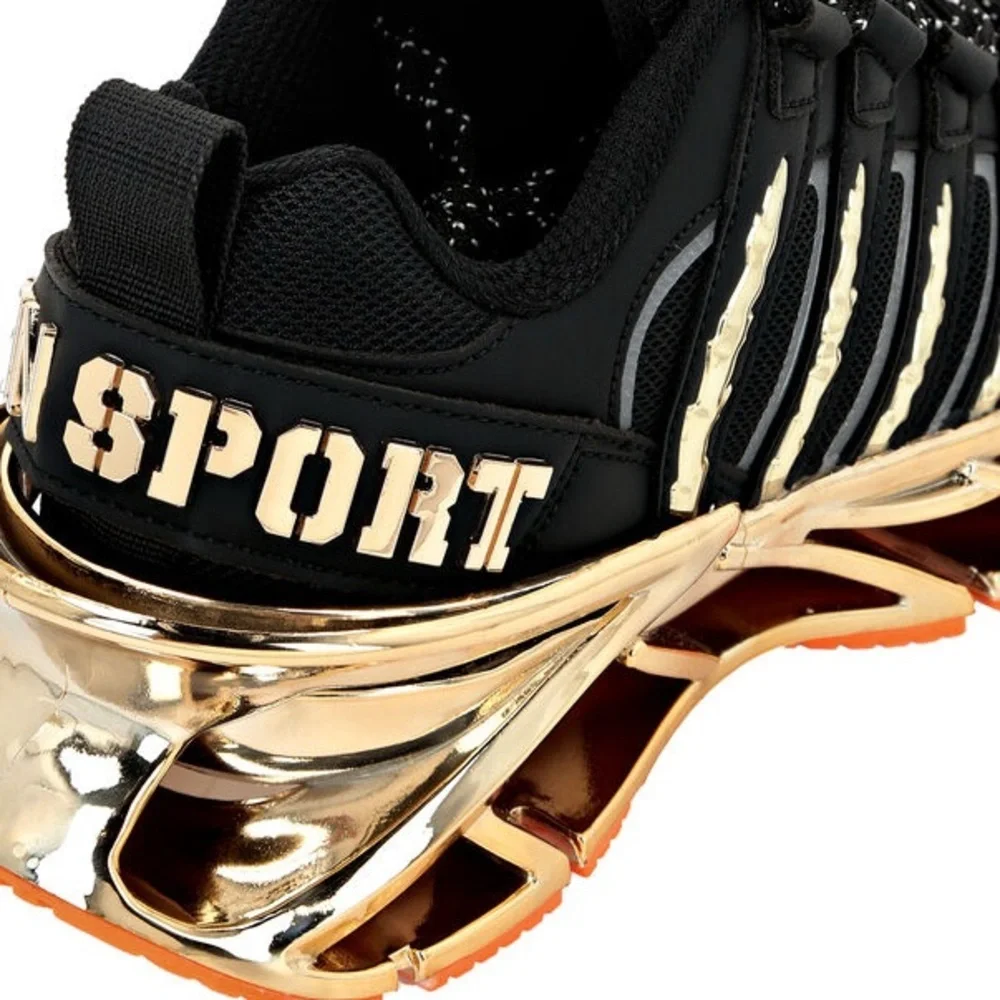 Philipp Plein Sport Black Gold Futuristic Runners with Orange Sole